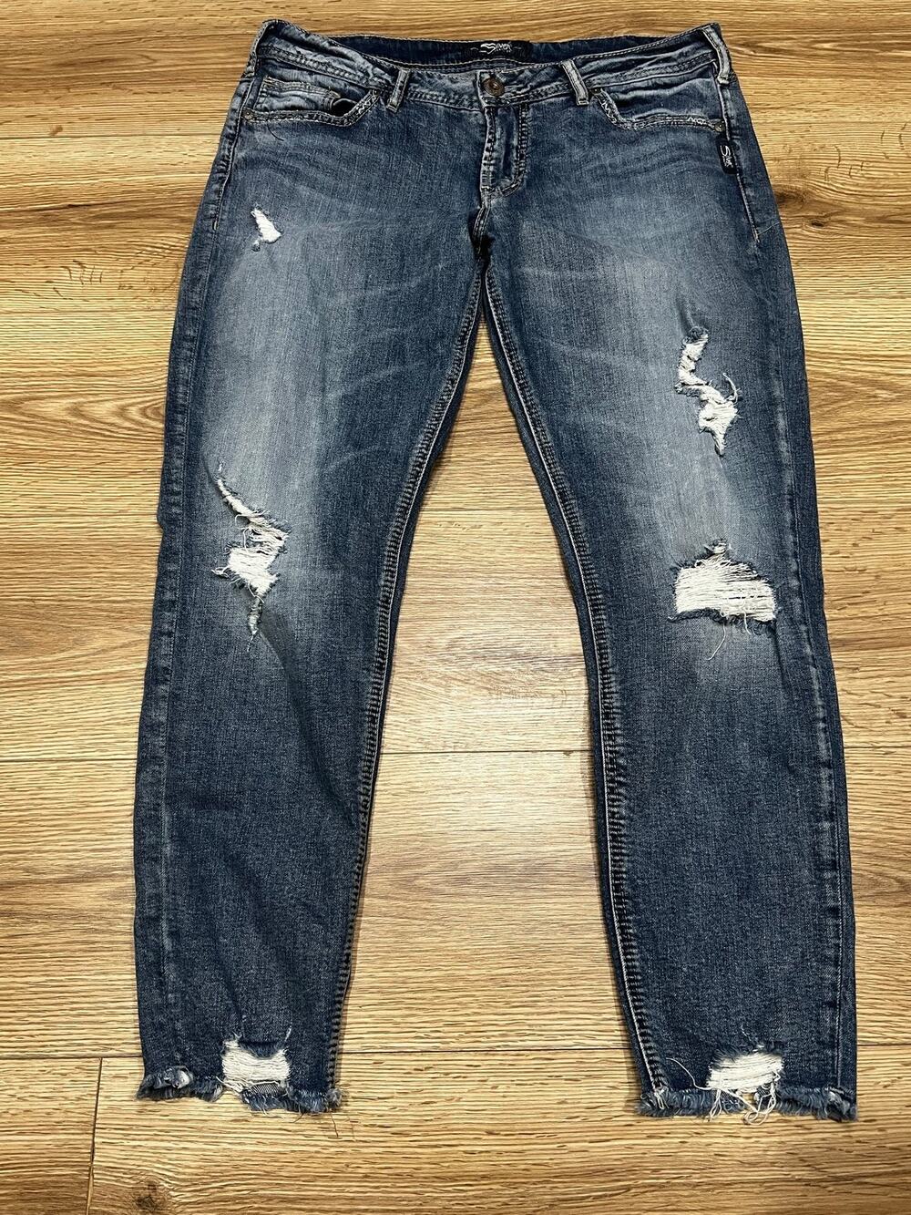 Silver Jeans Co Womens Jeans Size 32 Blue Skinny Crop Distressed Ripped (A00)